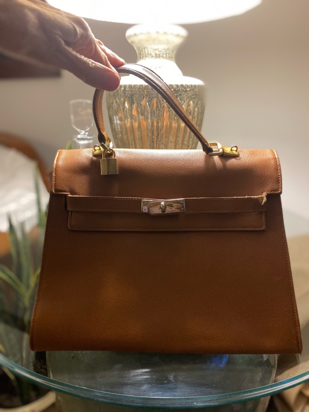 Kelly Bag by Tiziano in Cognac